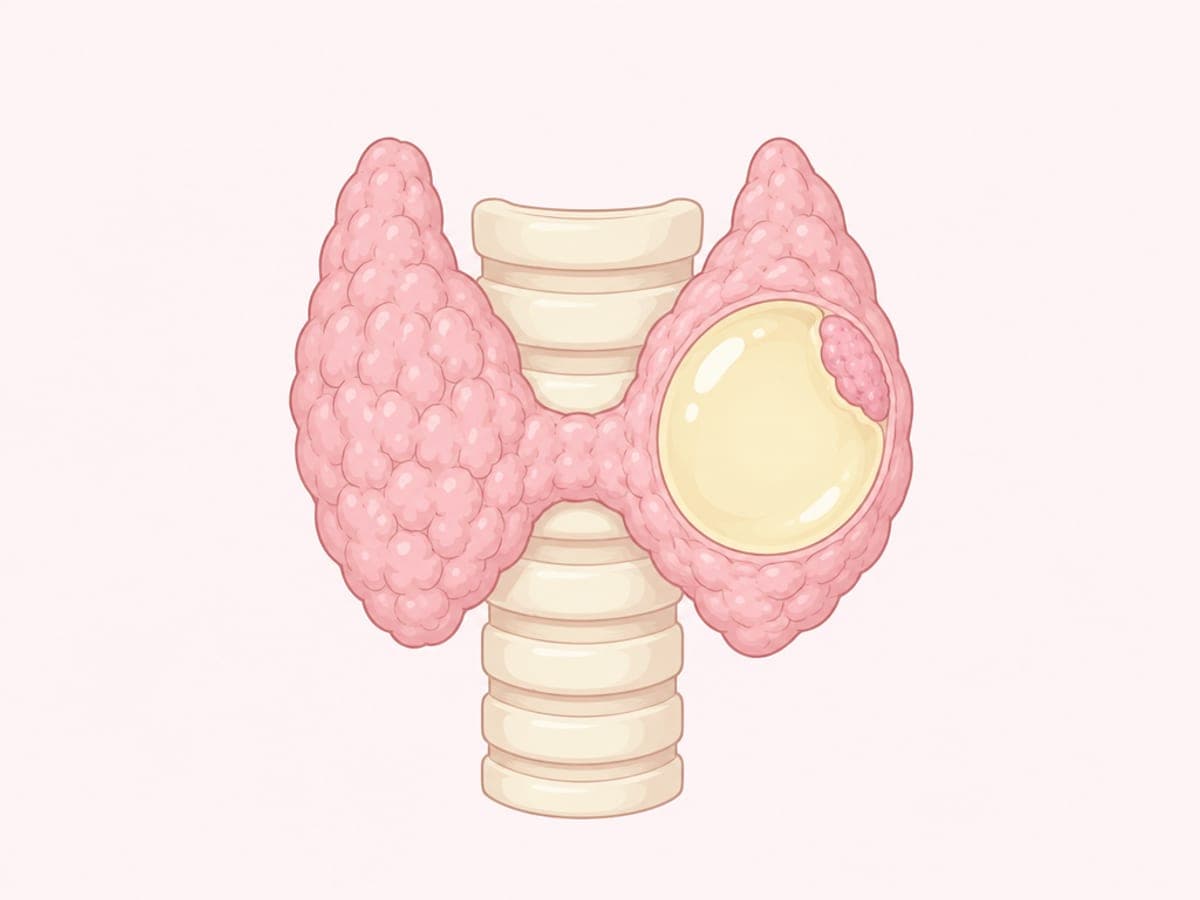 시술 전 액체가 찬 큰 물혹과 작은 고형 부분 일러스트