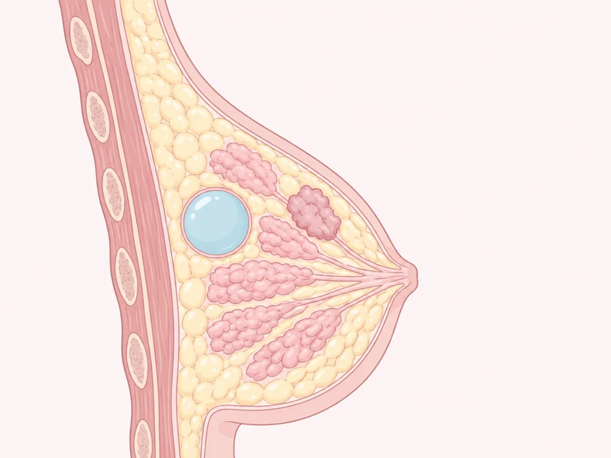 유방 단면 안에 매끈한 둥근 물혹과 울퉁불퉁한 혹이 나란히 그려진 설명 그림